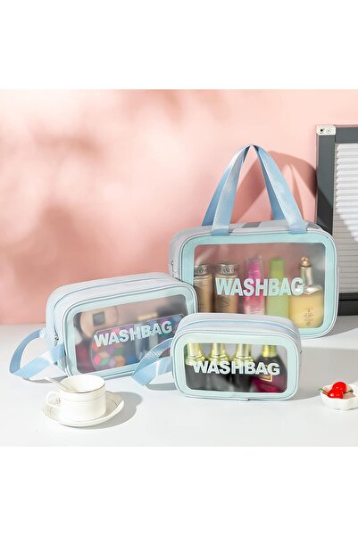 Boldy 3'lü Kişisel Bakım Çantası - Şeffaf Su Geçirmez Makyaj Çantası - Waterproof Kozmetik Çantası (S-M-L)