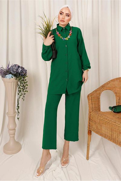 TRENDTESETTÜR Γυναικείο πράσινο (BENETTON) Παντελόνι με λεπτομέρεια με κουμπιά με αλυσίδα T 8303
