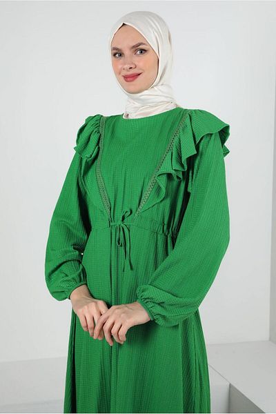 TRENDTESETTÜR ΓΥΝΑΙΚΕΙΟ ΠΡΑΣΙΝΟ (BENETTON) ΦΟΡΕΜΑ ΣΤΡΕΤΑ ΜΕ ΛΕΠΤΟΜΕΡΗ ΣΤΗΝ ΜΕΣΗ T 30046