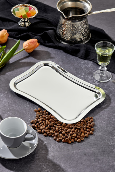 Turkco Elegante Serisi Krom Sunum Tepsisi, Söz Nişan Tepsisi,  24cm, Avangart...