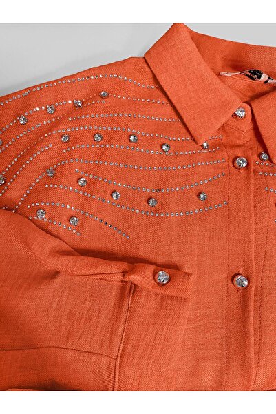 TRENDTESETTÜR Orange Stone Printed Women's Trousers Set - Buttoned, T 0348