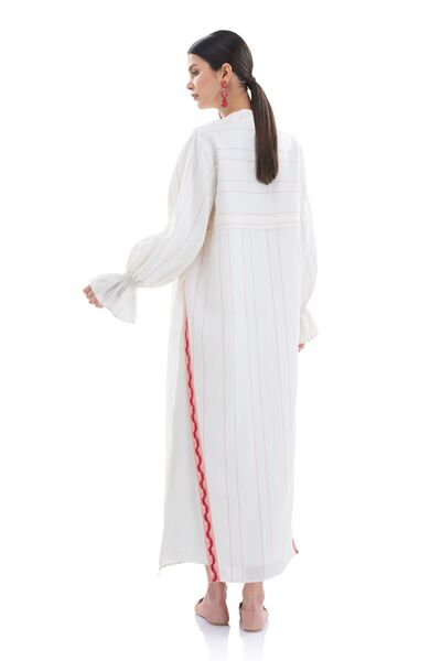 Zems Keten Yandan Yırtmaçlı Kimono Çizgili