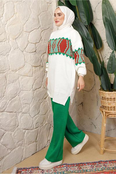 TRENDTESETTÜR ΓΥΝΑΙΚΕΙΟ ΠΡΑΣΙΝΟ (BENETTON) ΠΛΕΚΤΟ ΣΕΤ ΜΕ ΣΧΕΔΙΟ ΛΑΣΤΙΧΟ ΠΑΝΤΕΛΟΝΙ Τ 9308