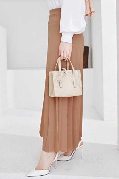 TRENDTESETTÜR WOMEN'S COFFEE (CAMEL) ELASTIC WAIST PLEATED SKIRT T 702