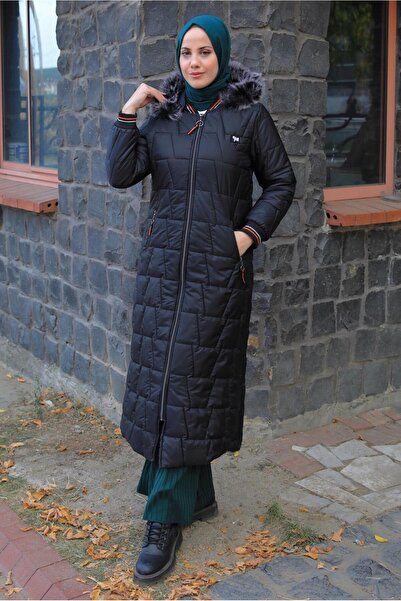 TRENDTESETTÜR KADIN SİYAH KAPÜŞONLU MANTO T 1847