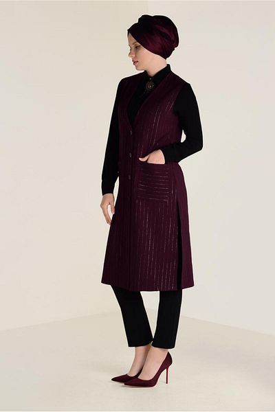 TRENDTESETTÜR WOMEN'S PLUM GLIDE STRIPED CLASSIC VEST 4575