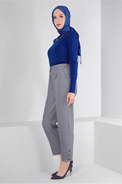 TRENDTESETTÜR WOMEN'S NAVY BLUE SCRATCH PATTERNED PANT T 70437