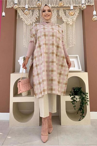 TRENDTESETTÜR Γυναικεία Πλεκτά Πούδρα Poncho T 10222