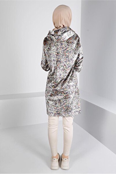 TRENDTESETTÜR WOMEN'S GRAY PATTERNED VELVET TUNIC T 43392