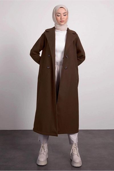 TRENDTESETTÜR Γυναικείο παλτό καφέ με διπλό γιακά T 0695