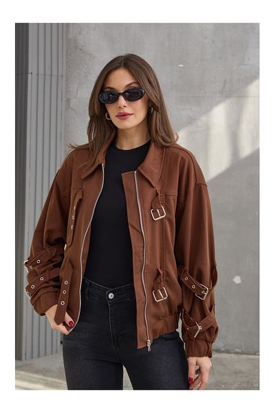Elif Özbey Butik Бомбер яке Brown Belt Detailed Zr Model