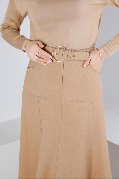 TRENDTESETTÜR Beige Women's Skirt with Belt - t 60347