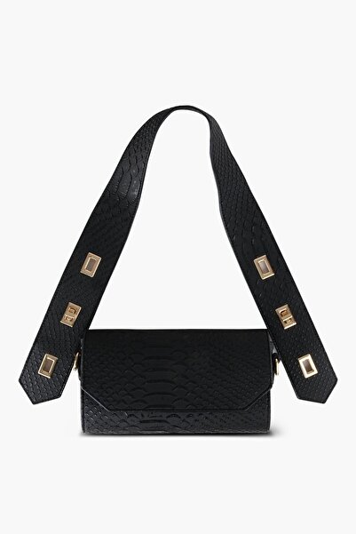 WATCHOFROYAL Women's Patterned Black Leather Adjustable Shoulder and Hand Bag AMY