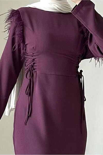 TRENDTESETTÜR Γυναικείο Μωβ (LILA) Φόρεμα με λεπτομέρειες με πούπουλα T 5795