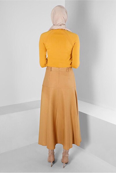 TRENDTESETTÜR WOMEN'S ORANGE (MANGO) BUTTON DETAILED SKIRT T 60353