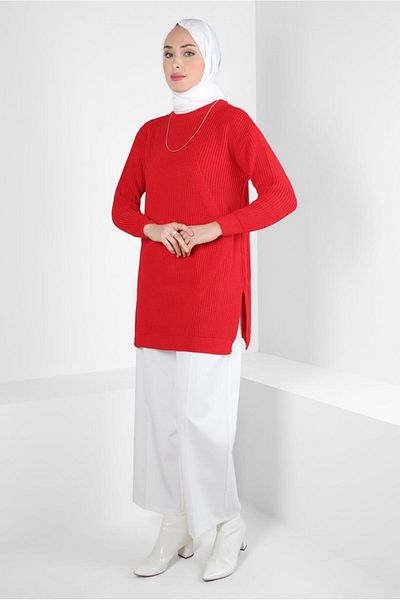 TRENDTESETTÜR WOMEN'S RED KNITWEAR TUNIC T 43121