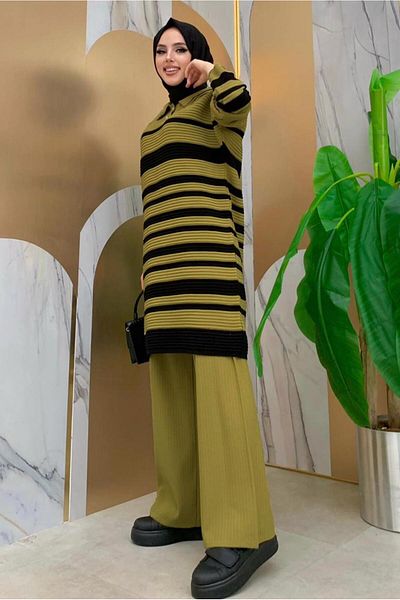 TRENDTESETTÜR WOMEN'S BLACK STRIPED KNIT TUNIC T 93222