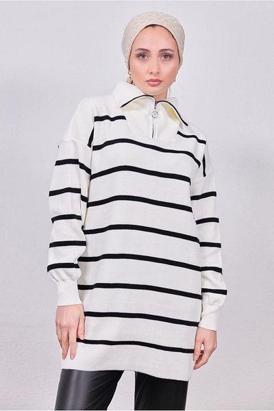 TRENDTESETTÜR WOMEN'S BLACK STRIPED KNIT TUNIC T 9808