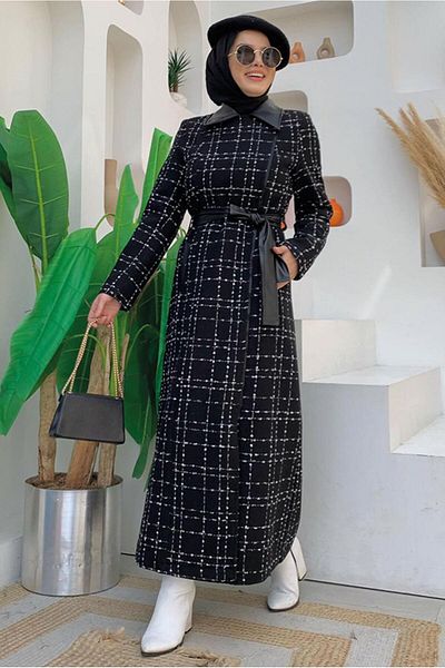 TRENDTESETTÜR Palton negru cu model în carouri de damă T 4177