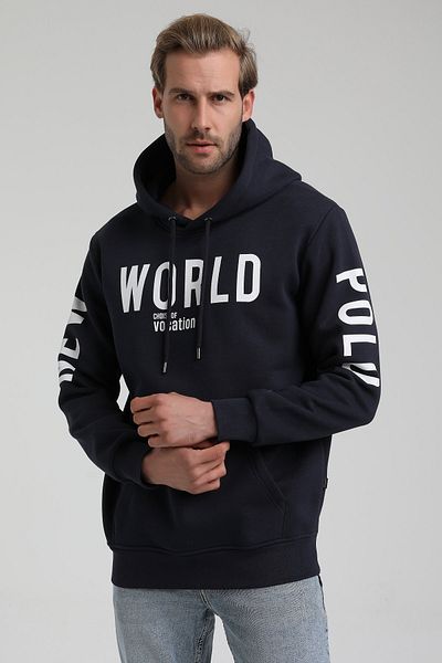 NEW WORLD POLO Hooded Navy Blue Slim Fit Hoodie 22fwm64035