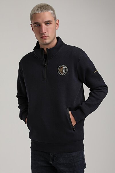 NEW WORLD POLO Dik Yaka Lacivert Slim Fit Full-Zip Sweatshirt 24FWM64083