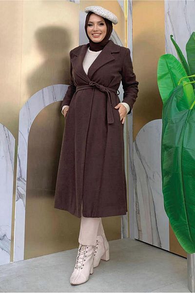 TRENDTESETTÜR Γυναικείο παλτό σε χρώμα καφέ Plus Size Stamp - T 9157-1