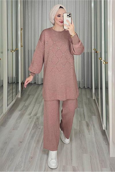 TRENDTESETTÜR WOMEN'S POWDER STONE DETAILED TROUSER SUIT T 44421