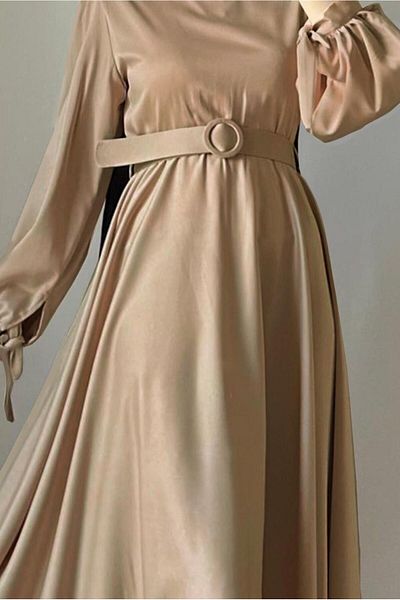TRENDTESETTÜR Γυναικείο Καφέ (K.CAMEL) Σατέν Βραδινό Φόρεμα Τ 1395 με ζώνη