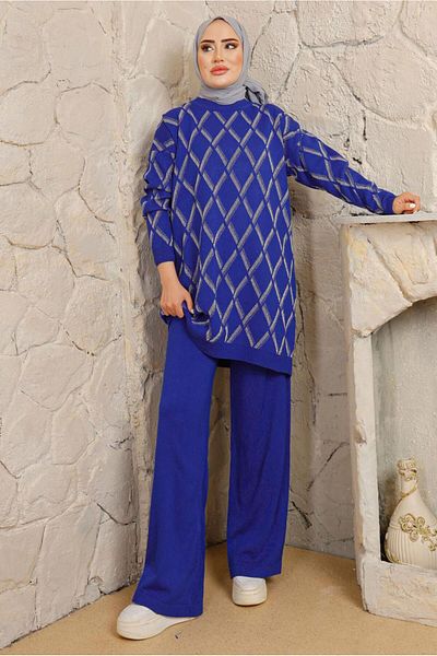 TRENDTESETTÜR ΓΥΝΑΙΚΕΙΟ ΣΕΤ ΠΛΕΚΤΟ ΣΕΤ ΣΚΟΥΡΟ ΜΠΛΕ (SAKS) ΜΕ ΠΑΝΤΕΛΟΝΙ ΜΕ ΣΧΕΔΙΟ ΜΠΑΚΛΑ Τ 2008
