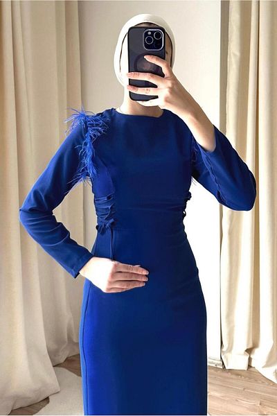 TRENDTESETTÜR Γυναικείο φόρεμα Navy Blue (INDIGO) με λεπτομέρεια με πούπουλα T 5795