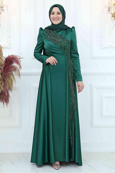 TRENDTESETTÜR Rochie de seară pentru femei, verde (SMARALD), cu paiete și mărgele brodate T 5553