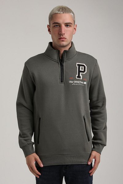 NEW WORLD POLO Stand Collar Khaki Slim Fit Full-Zip Sweatshirt 24Fwm64075