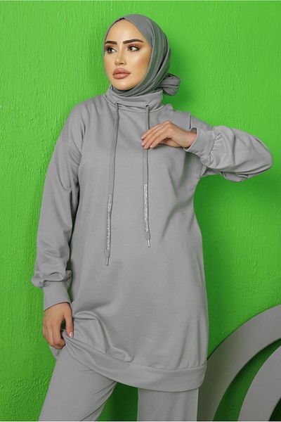 TRENDTESETTÜR Γκρι Lace-Up Γυναικεία Φόρμα και Σετ Παντελόνι - T 0143