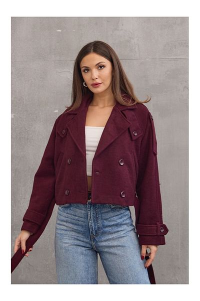 Elif Özbey Butik Burgundy Belted Short Cashew Coat