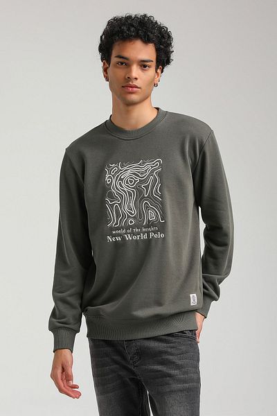 NEW WORLD POLO Crew Neck Khaki Slim Fit Sweatshirt 23FWM60153