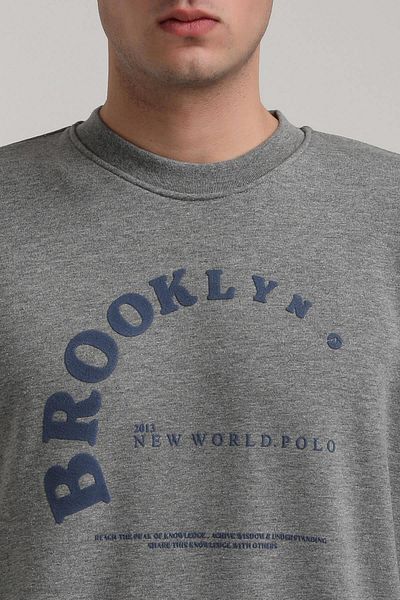 NEW WORLD POLO Crew Neck Gray Melange Slim Fit Sweatshirt 24Fwm60172
