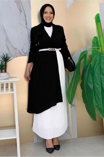 TRENDTESETTÜR WOMEN'S BLACK BELTED TWO COLOR DRESS T 0583