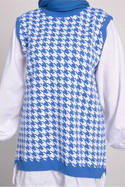 TRENDTESETTÜR WOMEN'S BLUE PATTERNED KNITWEAR TUNIC T 1846