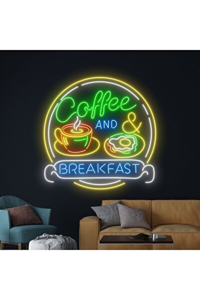 NEON TABELACIM Coffee AND BREAKFAST Yazılı ve Şekilli Neon Tabela