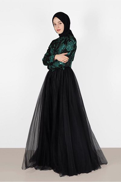 TRENDTESETTÜR ROCHIE DE SEARA DETALIATA DE PRODUCERE VERDE PENTRU FEMEI T 5017