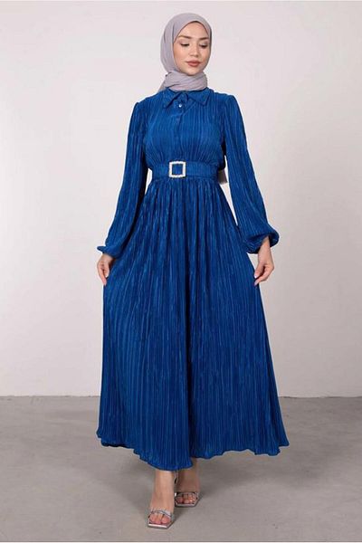 TRENDTESETTÜR ΓΥΝΑΙΚΕΙΟ ΣΚΟΥΡΟ ΜΠΛΕ (SAKS) ΦΟΡΕΜΑ ΜΕ ΖΩΝΗ ΜΕ ΜΠΑΛΟΝΙ ΜΑΝΙΚΙΑ T 6395