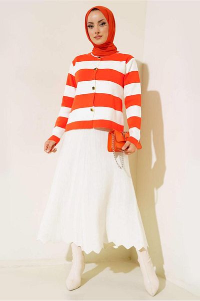 TRENDTESETTÜR Cardigan tricot cu dungi portocalii (ORANGE) pentru femei T 0503