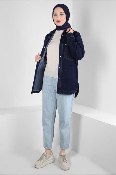 TRENDTESETTÜR WOMEN'S DARK BLUE (DARK BLUE) DENIM SHIRT T 0501-1