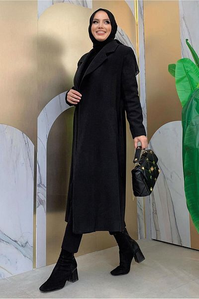 TRENDTESETTÜR PALTON DE FEMEIE NEGRĂ CU BRÂNZĂ T 9157