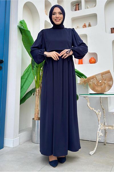 TRENDTESETTÜR Γυναικείο φόρεμα Navy Blue Cotton - Piece Detailed T 3006