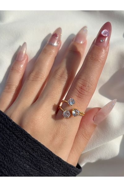 Eylülün Takısı Women's Gold Color Three Stone Ring