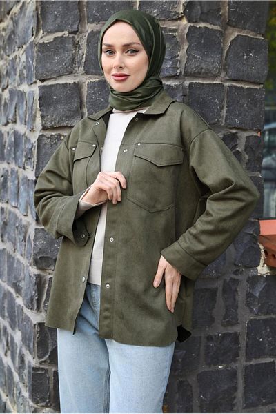 TRENDTESETTÜR WOMEN'S KHAKI SUEDE SHIRT T 3511