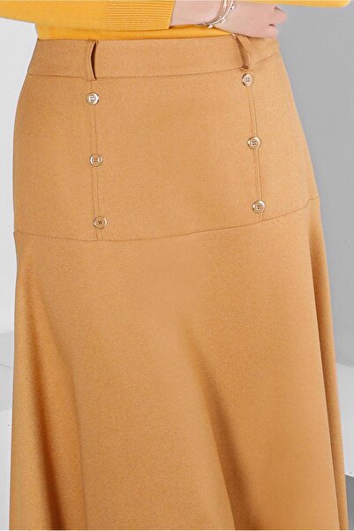 TRENDTESETTÜR WOMEN'S ORANGE (MANGO) BUTTON DETAILED SKIRT T 60353