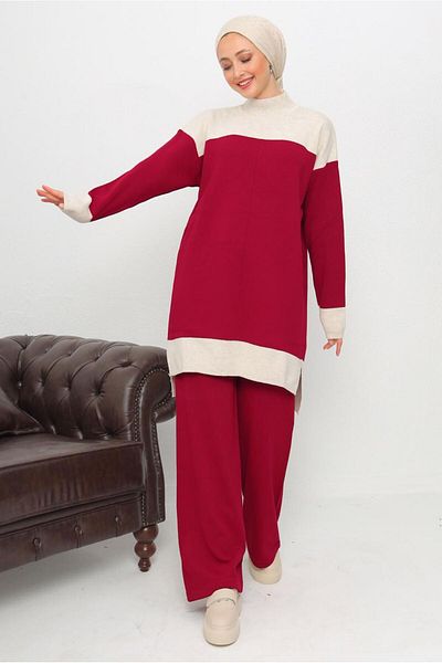 TRENDTESETTÜR WOMEN'S RED NECK COLLAR PANTS SUIT T 1108