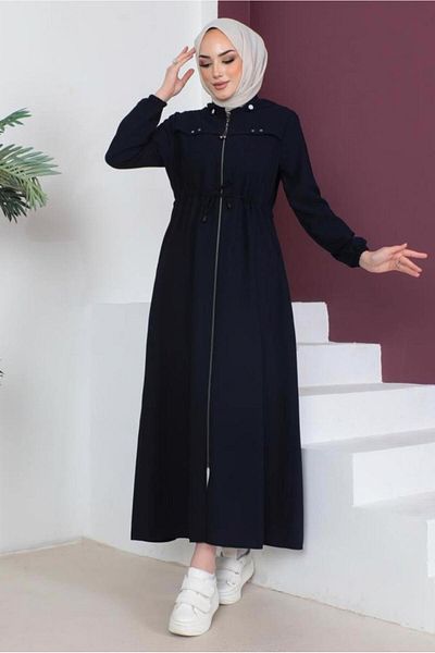 TRENDTESETTÜR WOMEN'S NAVY BLUE ZIPPERED REMOVABLE HOODED BLANKET T 3208